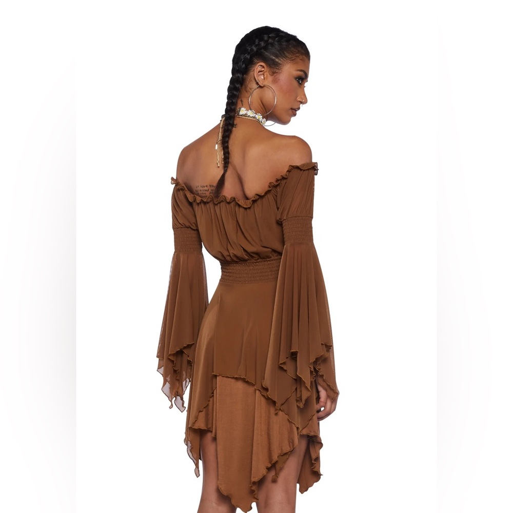 NWT Dolls Kill MUSICAL ODYSSEY MINI DRESS - BROWN CURRENT MOOD XS - Picture 8 of 15